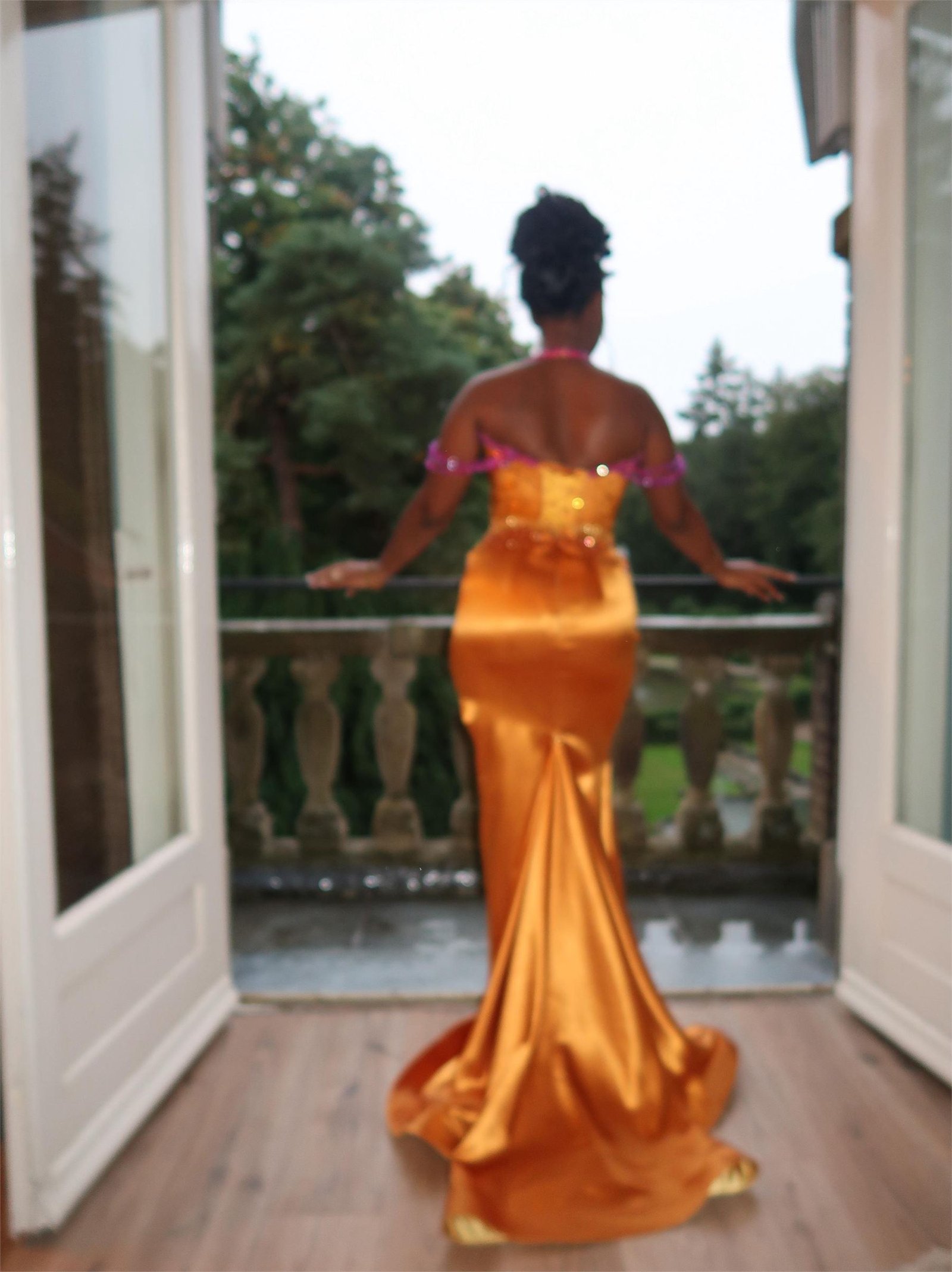 ANSSA amber satin gown