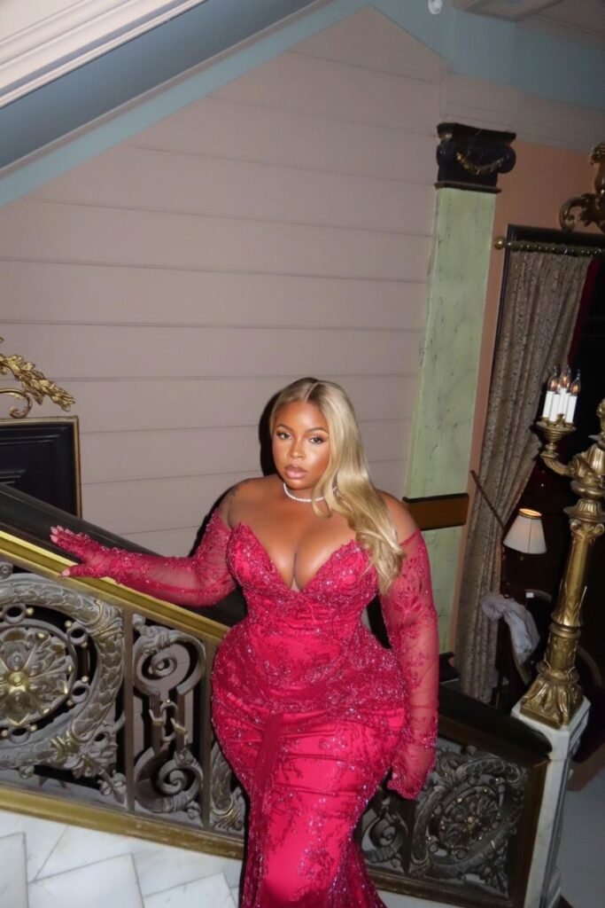 Fuchsia lace gown